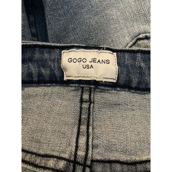 Gogo Jeans Mini Skirt Juniors Size 1 Button Fly Distressed Stretch Frayed Holes - Picture 5 of 5
